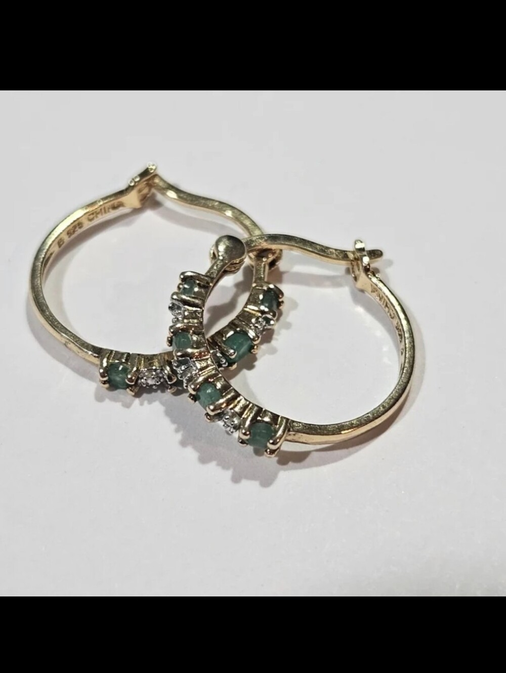 Vintage Jade and Diamond Hoop Earrings - Picture 4 of 10